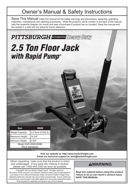 2.5 Ton Floor Jack with Rapid Pump - Harbor Freight Tools