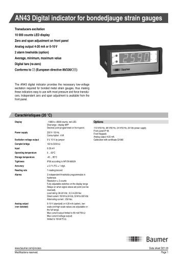 AN43 Digital indicator for bondedjauge strain gauges - Baumer