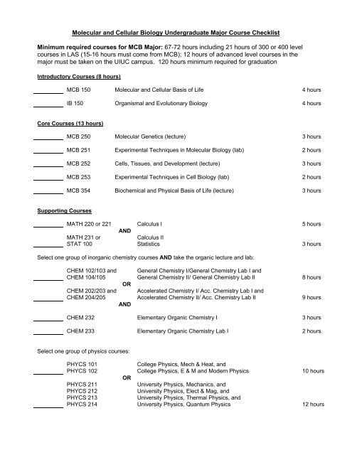 MCB Advising Checklist - The School of Molecular and Cellular ...