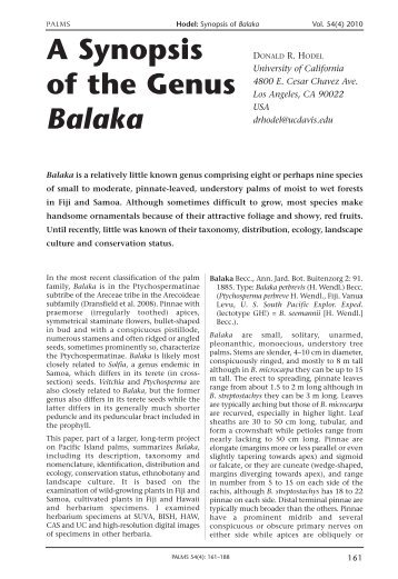A Synopsis of the Genus Balaka - International Palm Society