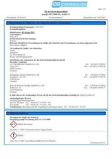 Sicherheitsdatenblatt - Reininghaus