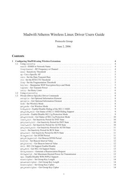 Madwifi/Atheros Wireless Linux Driver Users Guide - MadWifi project