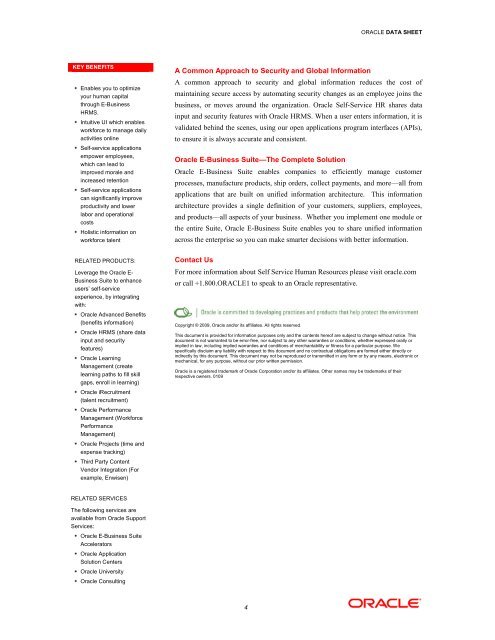 Data Sheet: Self Service HR (PDF) - Oracle