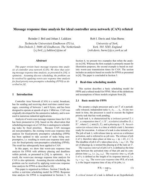 Message response time analysis for ideal ... - Science Reference