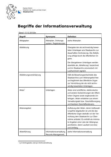 Glossar Informationsverwaltung - Staatsarchiv - Kanton Zürich