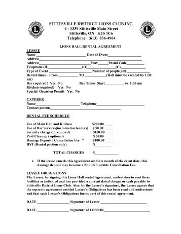 Hall rental agreement.. - Stittsville District Lions Club