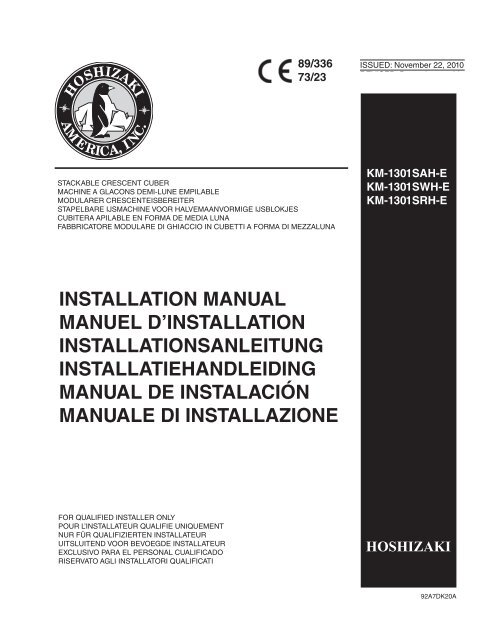 INSTALLATION MANUAL MANUEL D'INSTALLATION - Hoshizaki