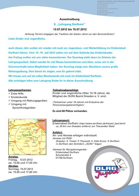 Ausschreibung 9. „Lehrgang Dorfhain“ 13.07.2012 bis 15.07 ... - DLRG