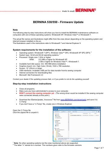 Download instruction Firmware Update - Bernina