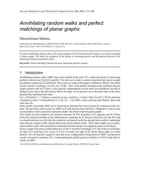 Annihilating random walks and perfect matchings of planar graphs