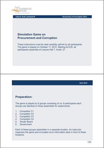 Simulation Game on Procurement and Corruption Preparation: