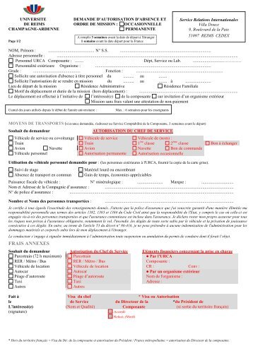 Demande autorisation absence et ordre de mission SRI