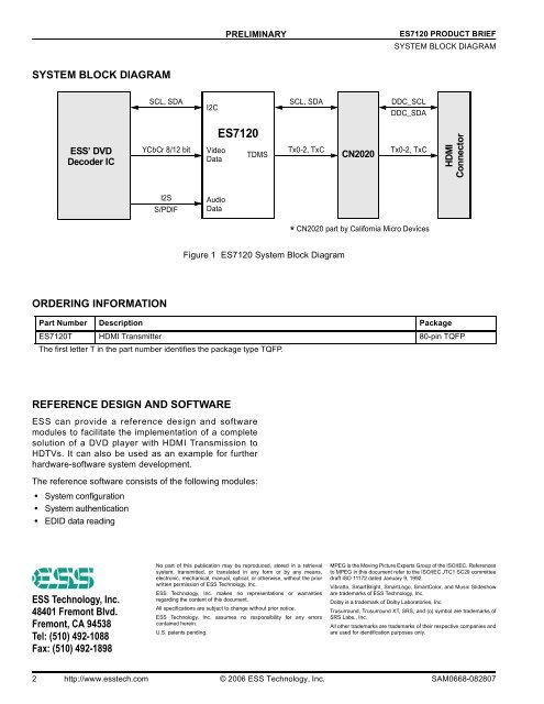 ESS Technology, Inc. ES7120 HDMI Transmitter Product Brief