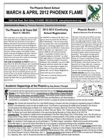 to download the March/ April Newsletter. - Phoenix Ranch School ...