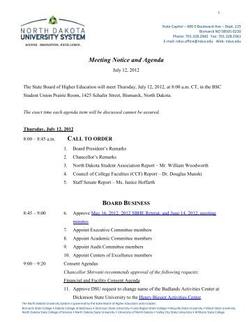 Meeting Notice and Agenda - North Dakota University System