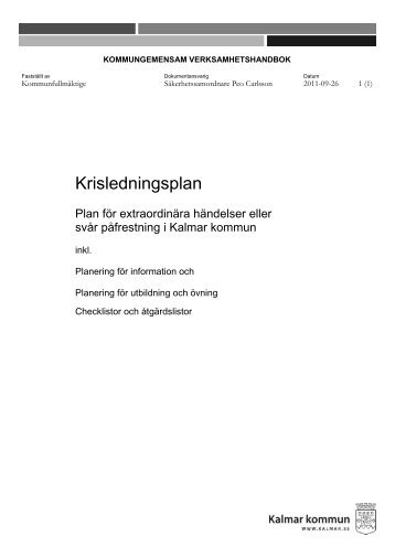 Krisledningsplan - Kalmar kommun