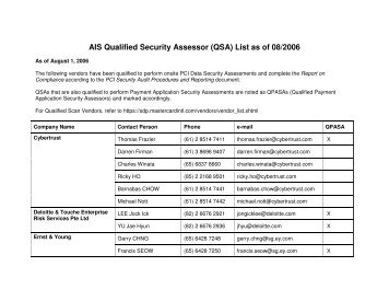 AIS Qualified Security Assessor (QSA) List as of ... - Visa Asia Pacific