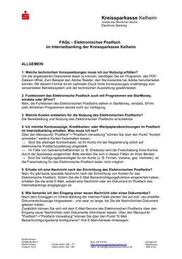 FAQs zum Elektronischen Postfach - Kreissparkasse Kelheim