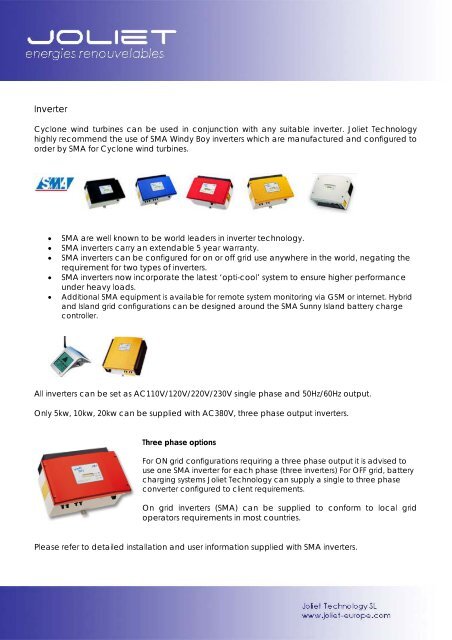 User and Installation Manual - Cyclone wind turbines