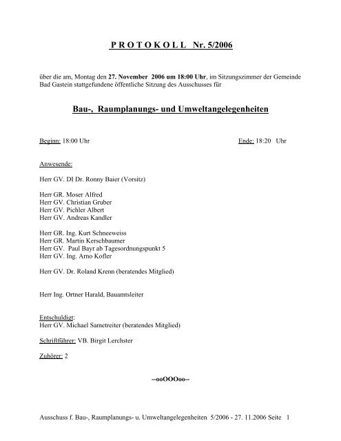 Protokoll 27.11.2006.pdf - Gemeinde Bad Gastein