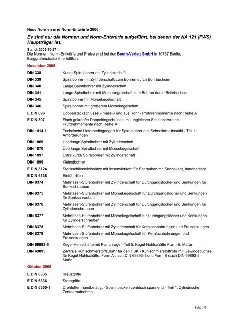 Neue Normen und Entwuerfe inkl Nov 2006 - nach MM ... - NASG