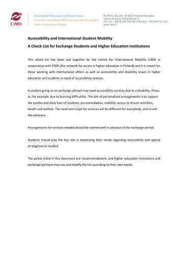 Checklist for exchange - Oulu