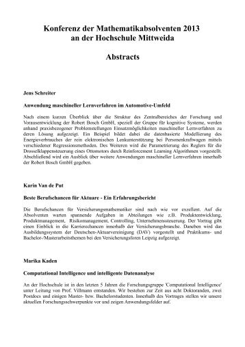 Abstracts zu den Vorträgen - Hochschule Mittweida