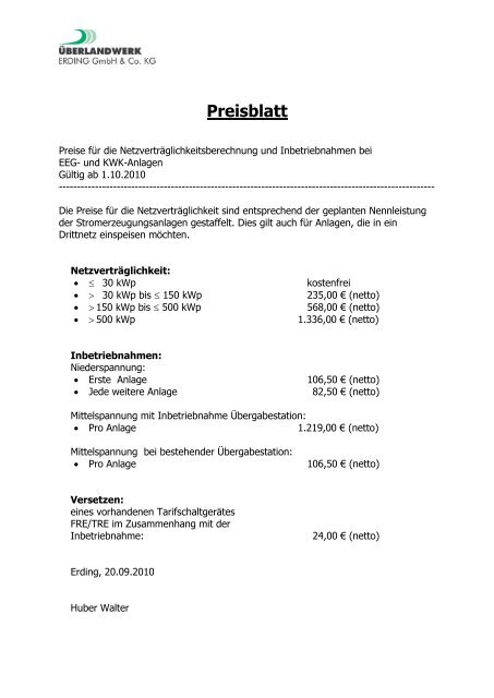 Preisblatt - Stadtwerke Erding GmbH
