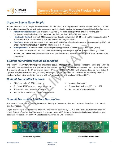 Summit Transmitter Module Product Brief - Summit Wireless