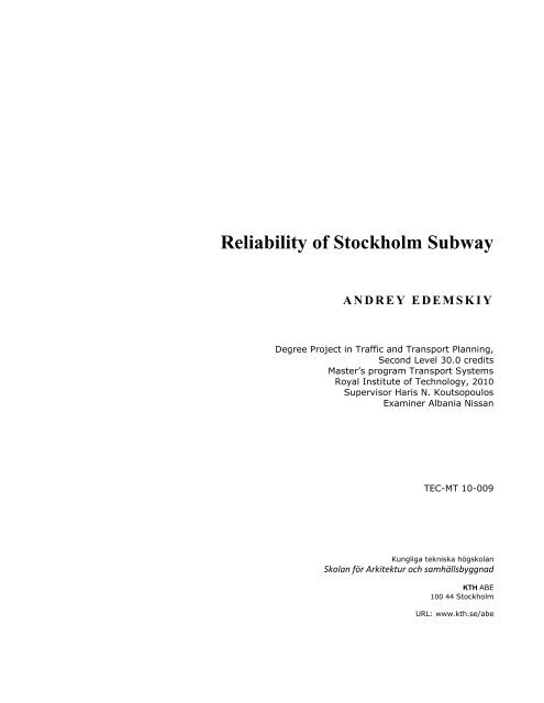 Reliability of Stockholm Subway - Index of