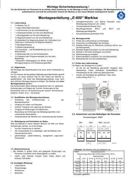 Montageanleitung â€žE-600â€œ Markise - Rollo Rieper