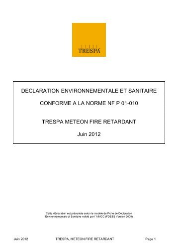 DECLARATION ENVIRONNEMENTALE ET ... - Trespa.info