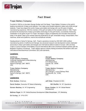 Fact Sheet - Trojan Battery Company