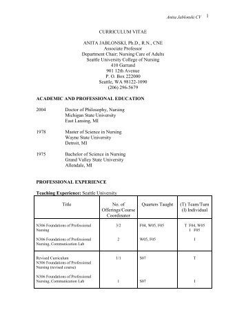 CURRICULUM VITAE - Seattle University