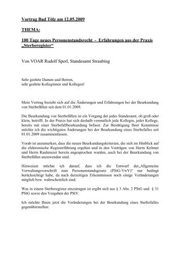 Von VOAR Rudolf Sperl, Standesamt Straubing - Fachverband der ...