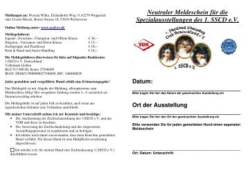 Neutraler Meldeschein fÃ¼r die Spezialausstellungen des 1. SSCD e.V.