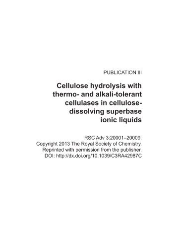 Enzymatic hydrolysis of cellulose in aqueous ionic liquids ...