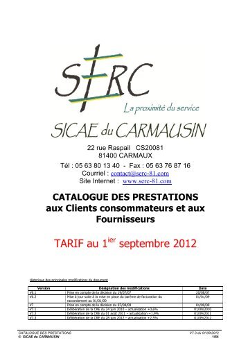 Catalogue des Prestations consommateurs - SERC