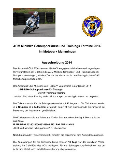 Ausschreibung Mini Bike 2014 - ACM-Jugendsport