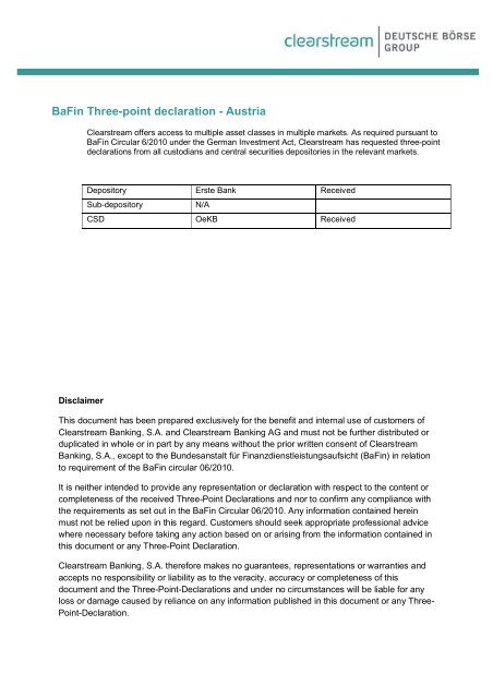 Bafin Three-point declaration - Austria - Clearstream