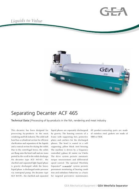 Separating Decanter ACF 465 - GEA Westfalia Separator Group