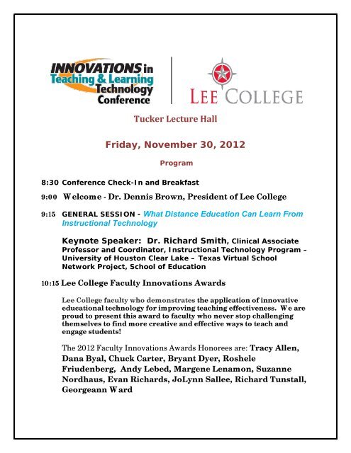 2012 Innovations Conference Program - Lee College