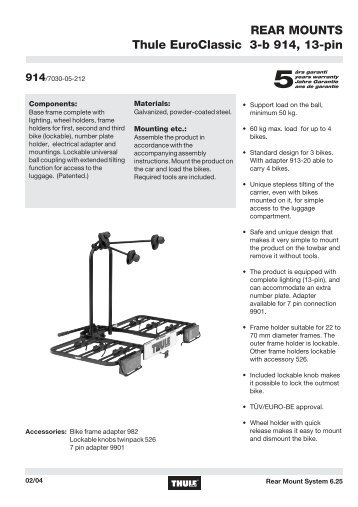 REAR MOUNTS Thule EuroClassic 3-b 914, 13-pin