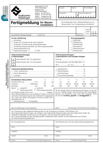 Fertigmeldung/Zähleranforderung - Stadtwerke Waiblingen