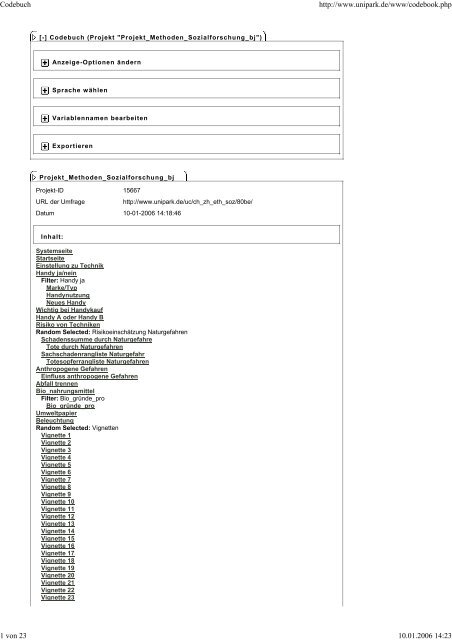 Codebuch http://www.unipark.de/www/codebook.php 1 von 23 ...