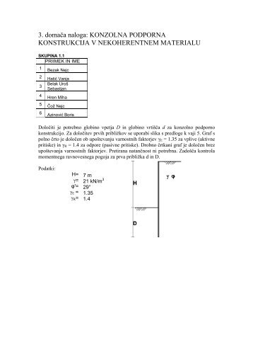 3. domača naloga: KONZOLNA PODPORNA KONSTRUKCIJA V ...