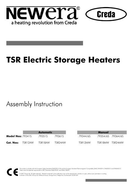 TSR24MW TSR Sensor Slimline Electric Storage ... - Creda Heating