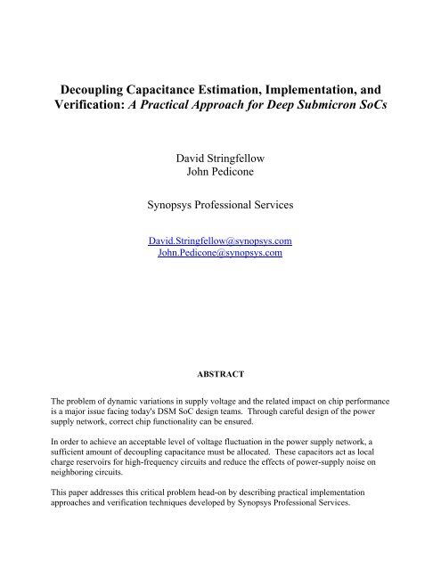 Decoupling Capacitance Estimation, Implementation ... - Synopsys