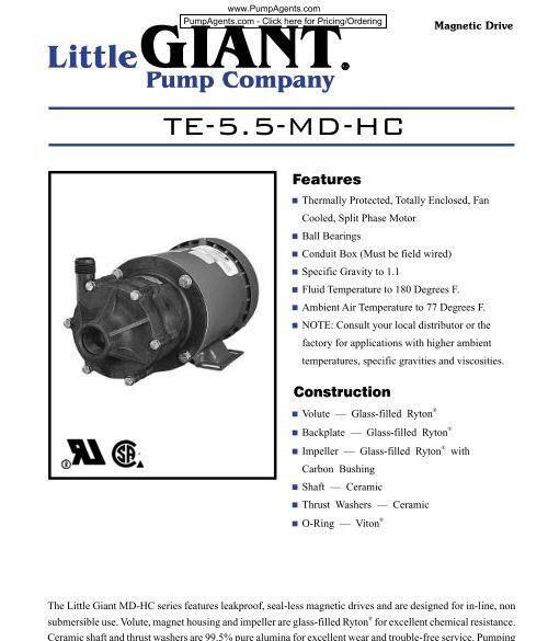 Little Giant Pump TE-5.5-MD-HC PumpAgents.com