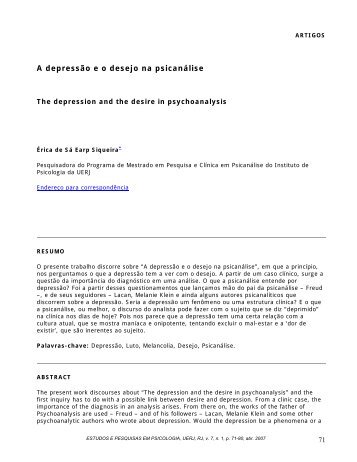 A depressão e o desejo na psicanálise - Estudos e Pesquisas em ...